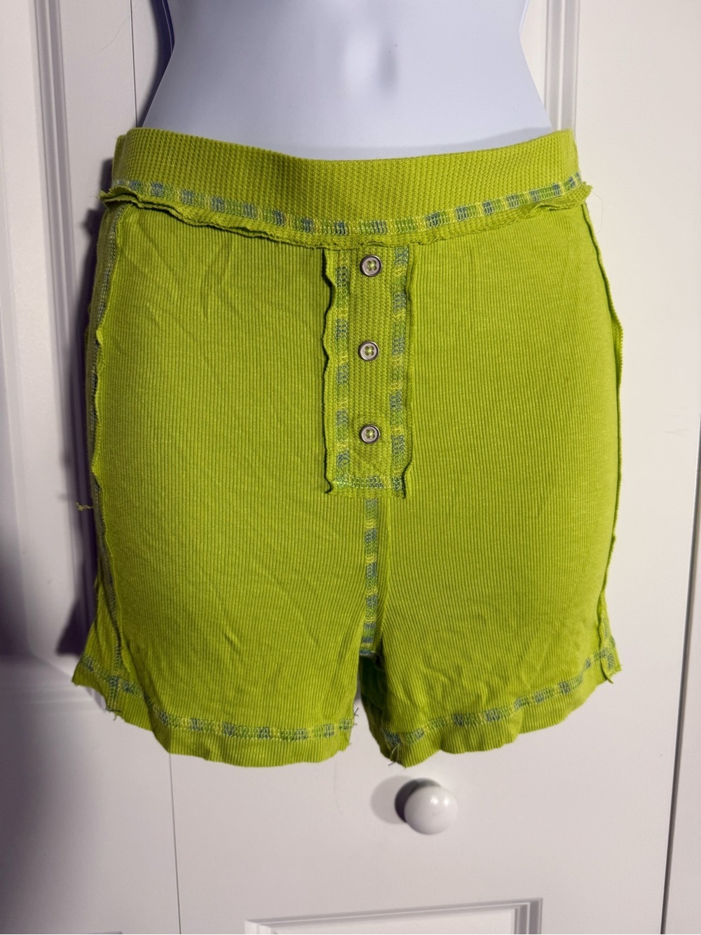 Urban Outfitters Lime Green Ribbed Button-Front High Waist Shorts